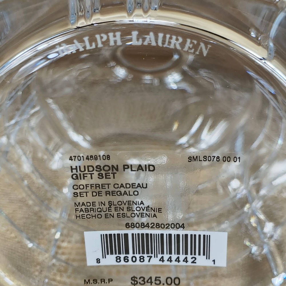 Ralph Lauren Hudson Plaid Crystal Decanter Carafe & 2 Tumbler Glasses Gift Set - Picture 2 of 16